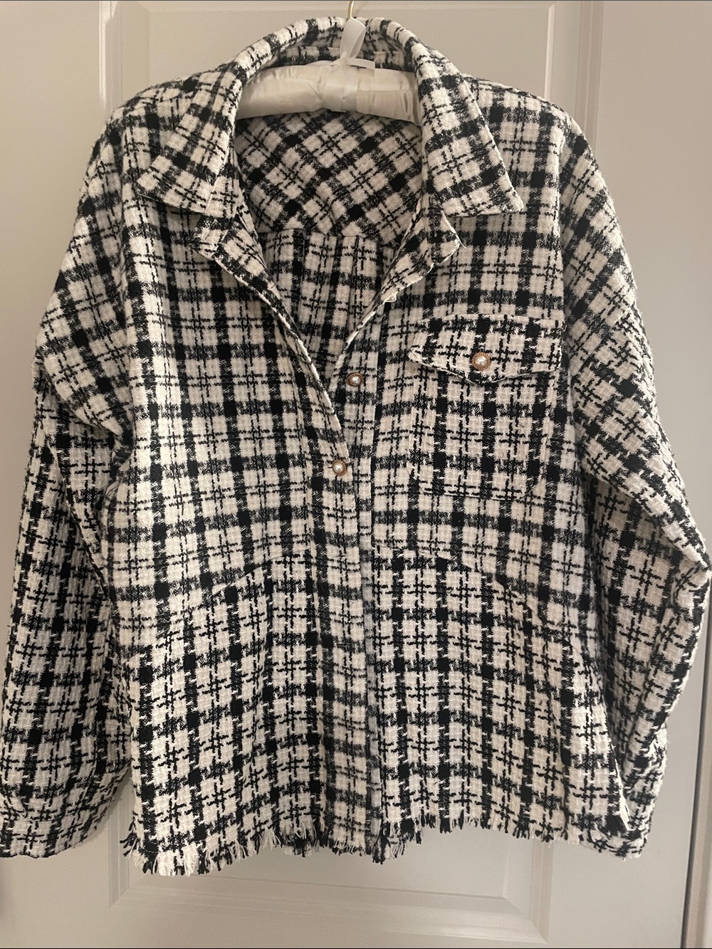 Umgee Black and White Plaid Tweed Jacket